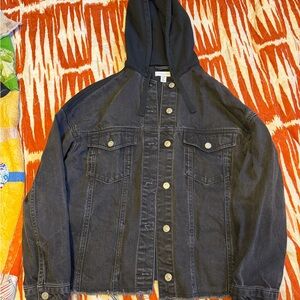 Black Denim Jacket with Hood